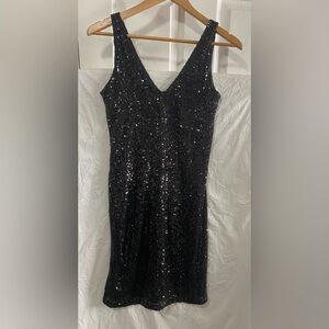 NWT H&M Hennes Collection Black Sequin V-Neck Mini Dress - Size XS